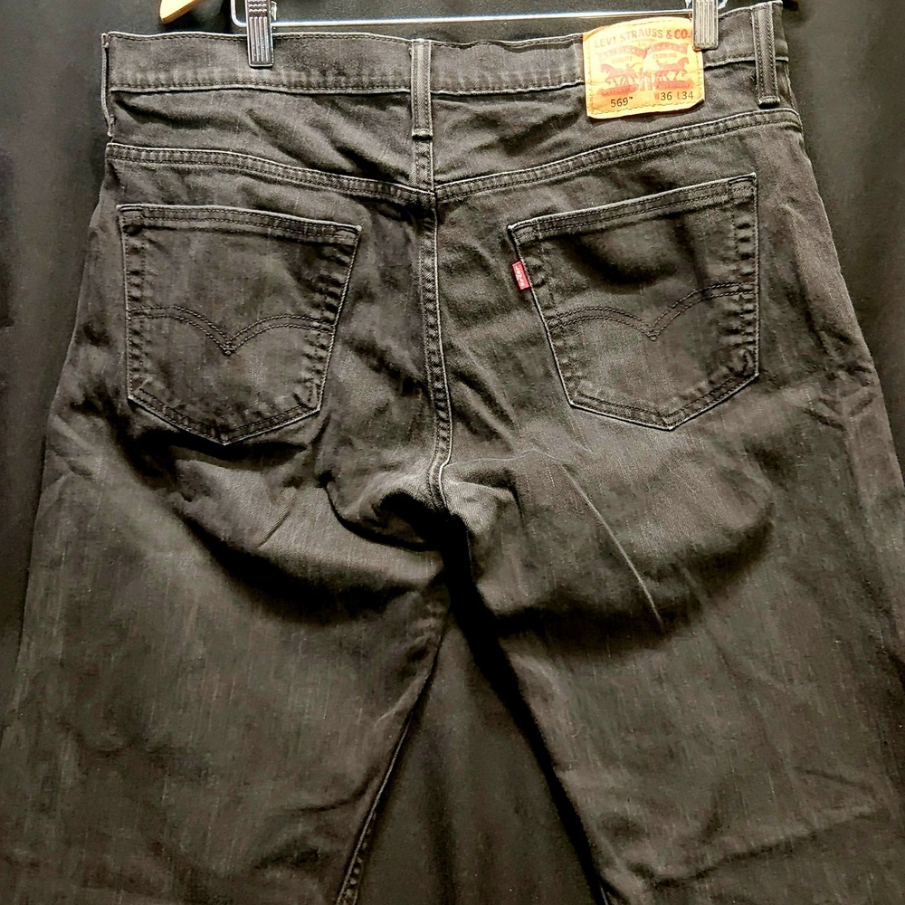 Levi 569 Loose Straight Fit Stretch Jeans Black Mens 36x30.5 Tailored 00569-0125